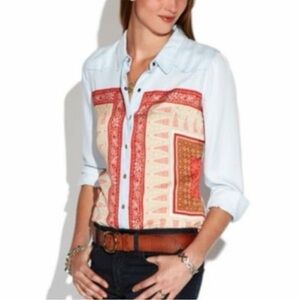 Lucky Brand White Button-Down Shirt with Red & Cream Bandana Print